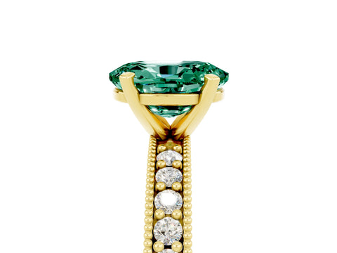 Yellow gold Oval Cut Green Sapphire Milgrain Pavé Engagement Ring with Four-Prong Setting_28