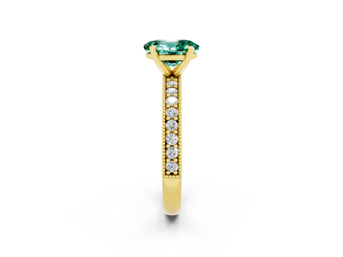 Yellow gold Oval Cut Green Sapphire Milgrain Pavé Engagement Ring with Four-Prong Setting_37