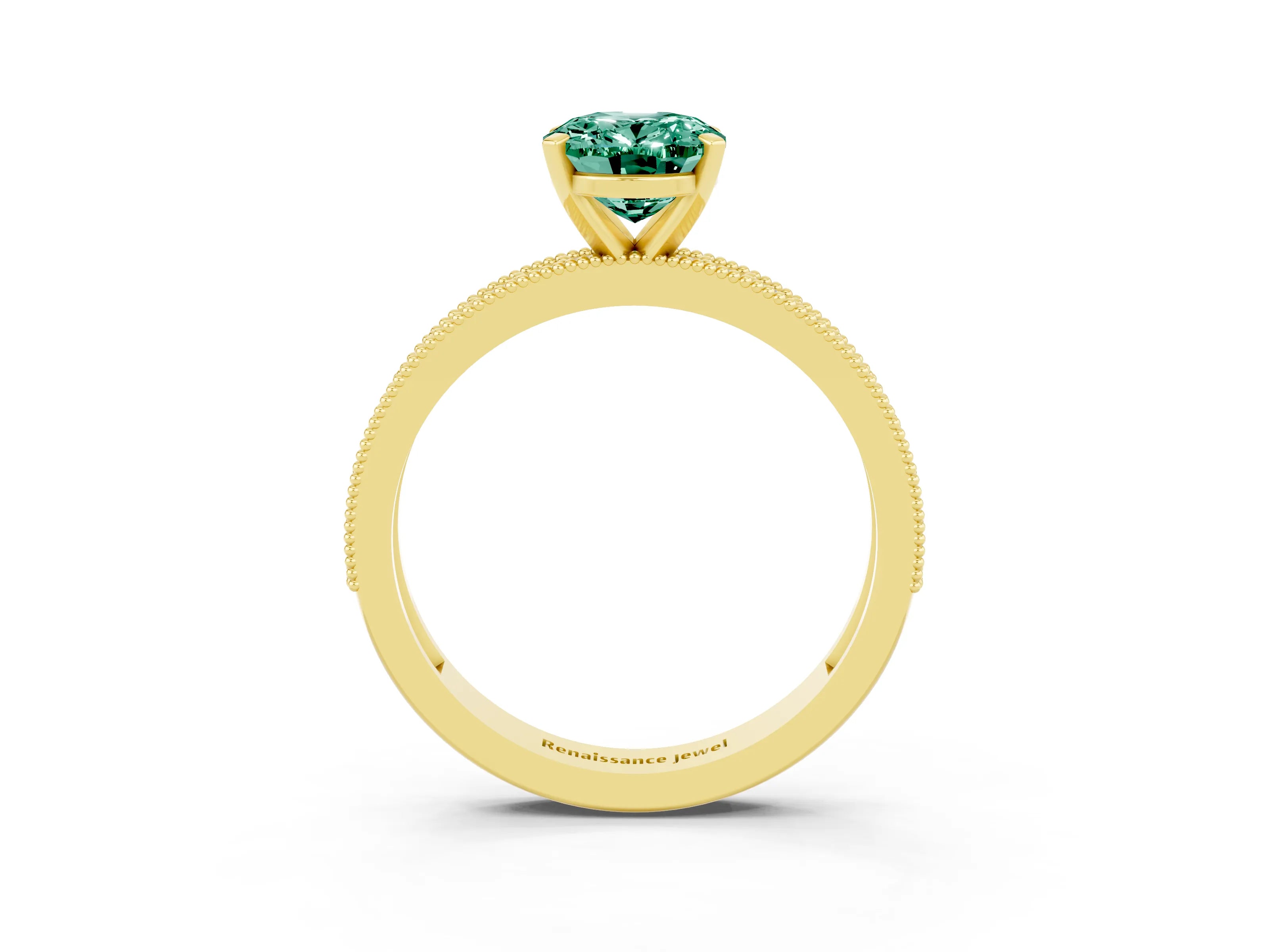 Yellow gold Oval Cut Green Sapphire Milgrain Pavé Engagement Ring with Four-Prong Setting_38