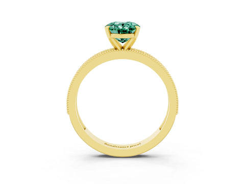 Yellow gold Oval Cut Green Sapphire Milgrain Pavé Engagement Ring with Four-Prong Setting_38