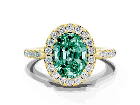 Yellow gold Oval Cut Green Sapphire Pavé Halo Ring with Four-Prong Setting_12