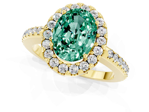 Yellow gold Oval Cut Green Sapphire Pavé Halo Ring with Four-Prong Setting_13