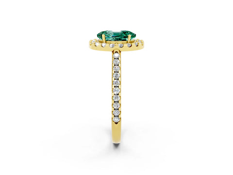 Yellow gold Oval Cut Green Sapphire Pavé Halo Ring with Four-Prong Setting_14