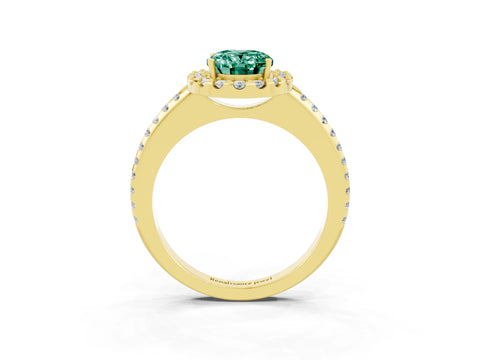 Yellow gold Oval Cut Green Sapphire Pavé Halo Ring with Four-Prong Setting_15