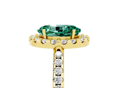 Yellow gold Oval Cut Green Sapphire Pavé Halo Ring with Four-Prong Setting_17