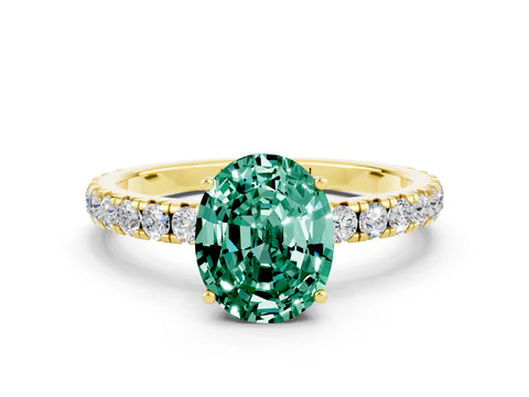 Yellow gold Oval Cut Green Sapphire Pavé Solitaire Engagement Ring with Four-Prong Setting_12