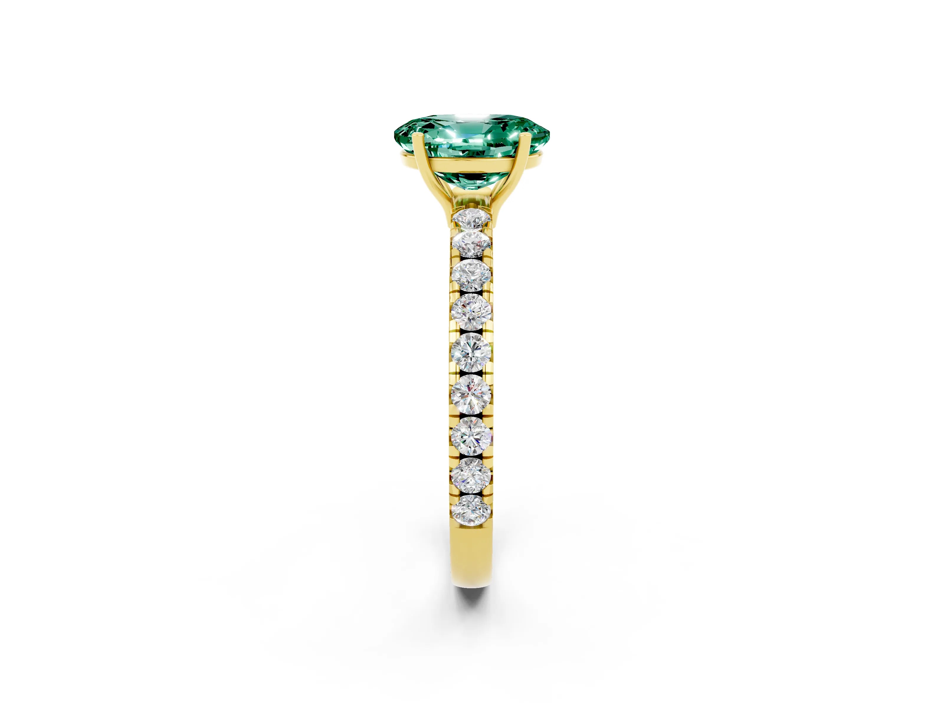 Yellow gold Oval Cut Green Sapphire Pavé Solitaire Engagement Ring with Four-Prong Setting_14