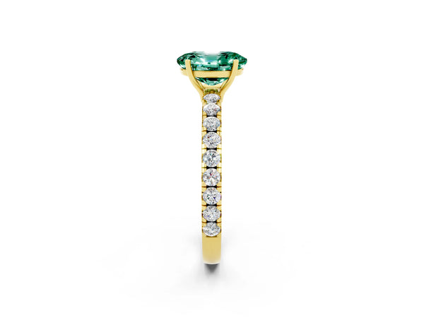 Yellow gold Oval Cut Green Sapphire Pavé Solitaire Engagement Ring with Four-Prong Setting