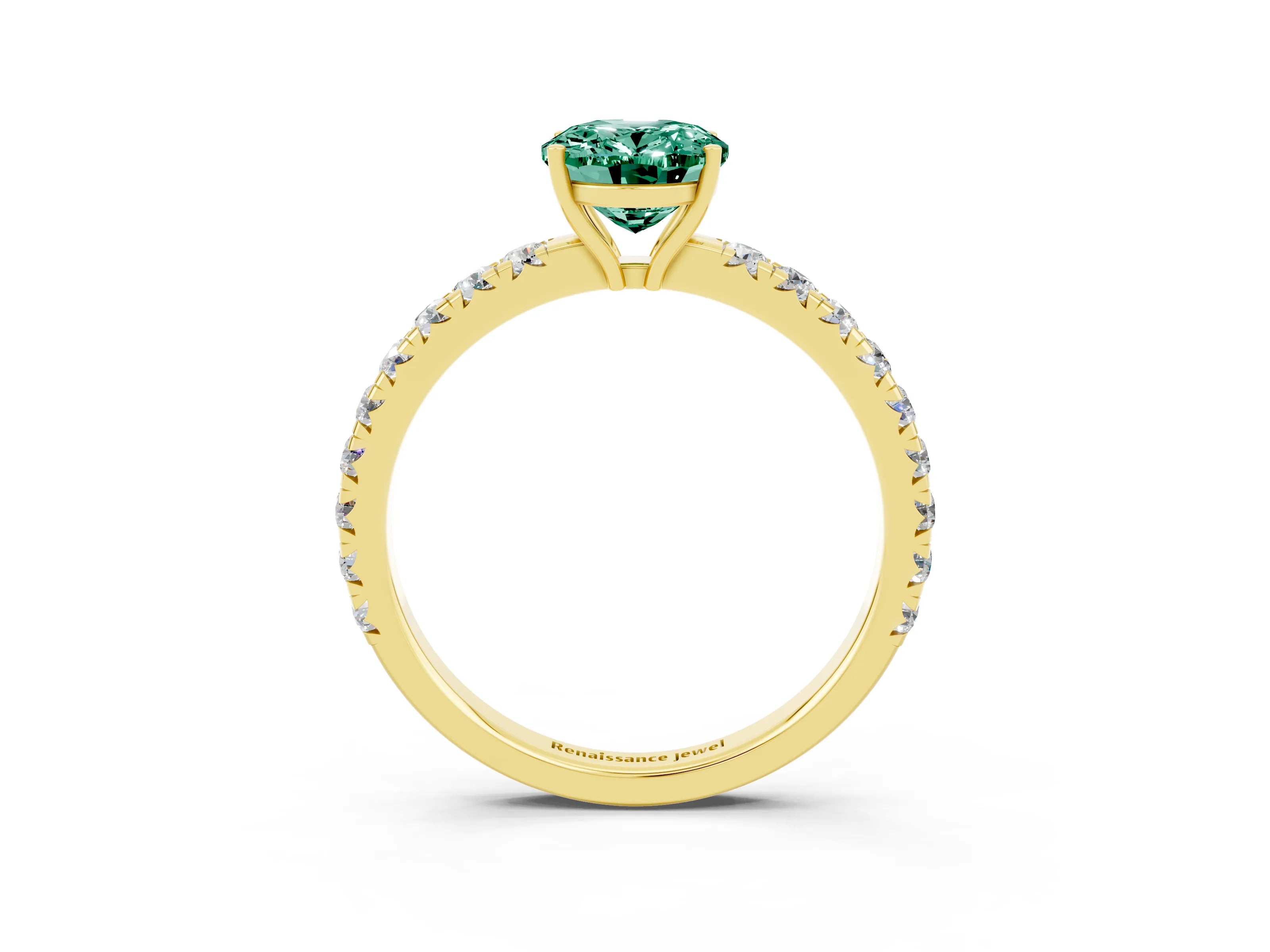 Yellow gold Oval Cut Green Sapphire Pavé Solitaire Engagement Ring with Four-Prong Setting_15