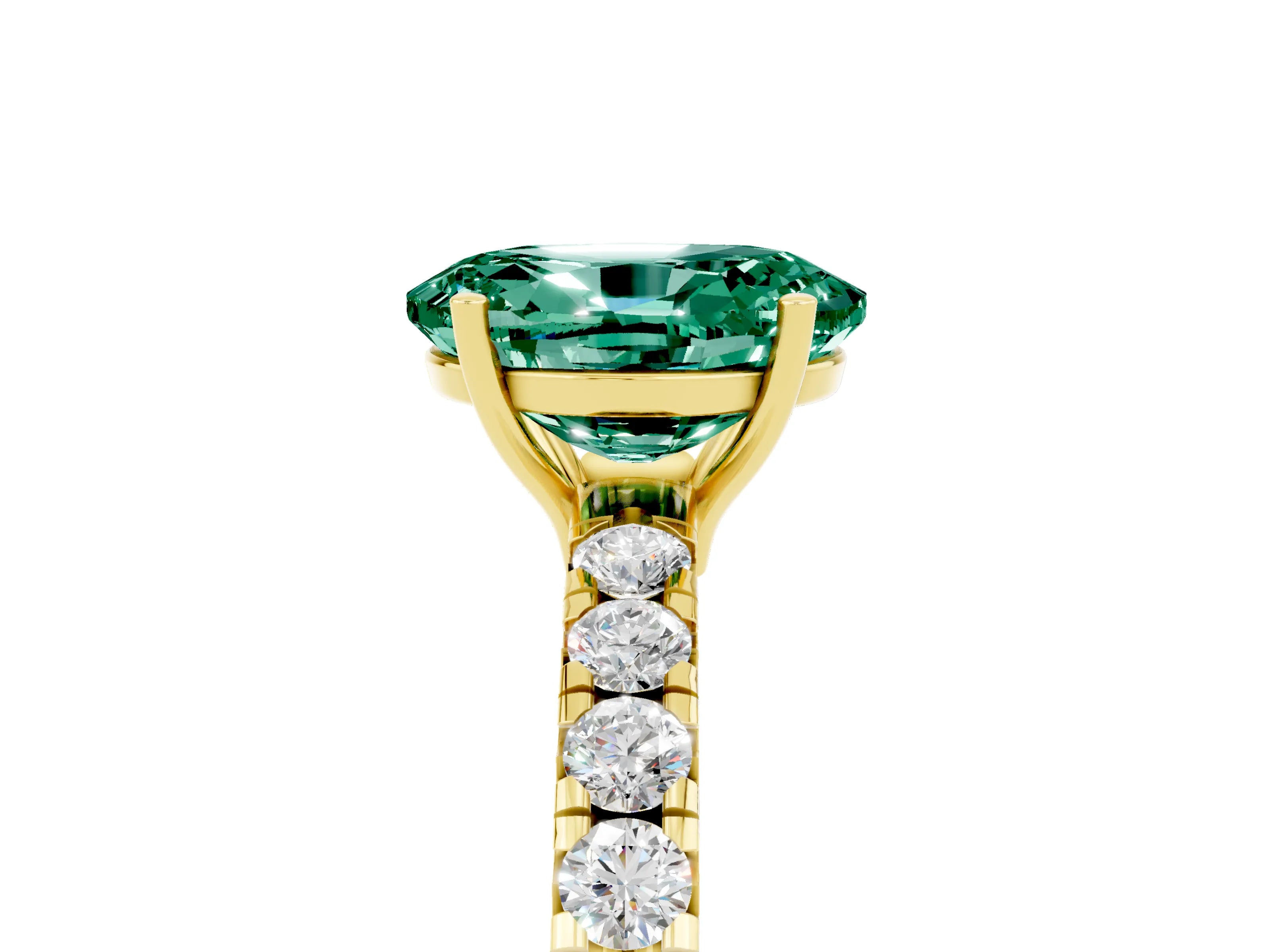 Yellow gold Oval Cut Green Sapphire Pavé Solitaire Engagement Ring with Four-Prong Setting_17