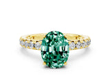 Yellow gold Oval Cut Green Sapphire Pavé Solitaire Ring with Round Band and Prong Setting_24