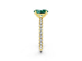 Yellow gold Oval Cut Green Sapphire Pavé Solitaire Ring with Round Band and Prong Setting_26