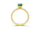 Yellow gold Oval Cut Green Sapphire Pavé Solitaire Ring with Round Band and Prong Setting_27