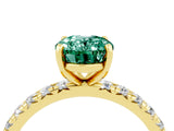 Yellow gold Oval Cut Green Sapphire Pavé Solitaire Ring with Round Band and Prong Setting_28