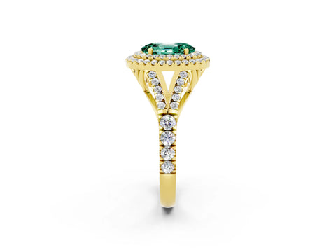 Yellow gold Oval Cut Green Sapphire Pavé Split Shank Double Halo Engagement Ring_2