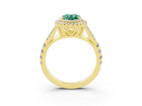 Yellow gold Oval Cut Green Sapphire Pavé Split Shank Double Halo Engagement Ring_3