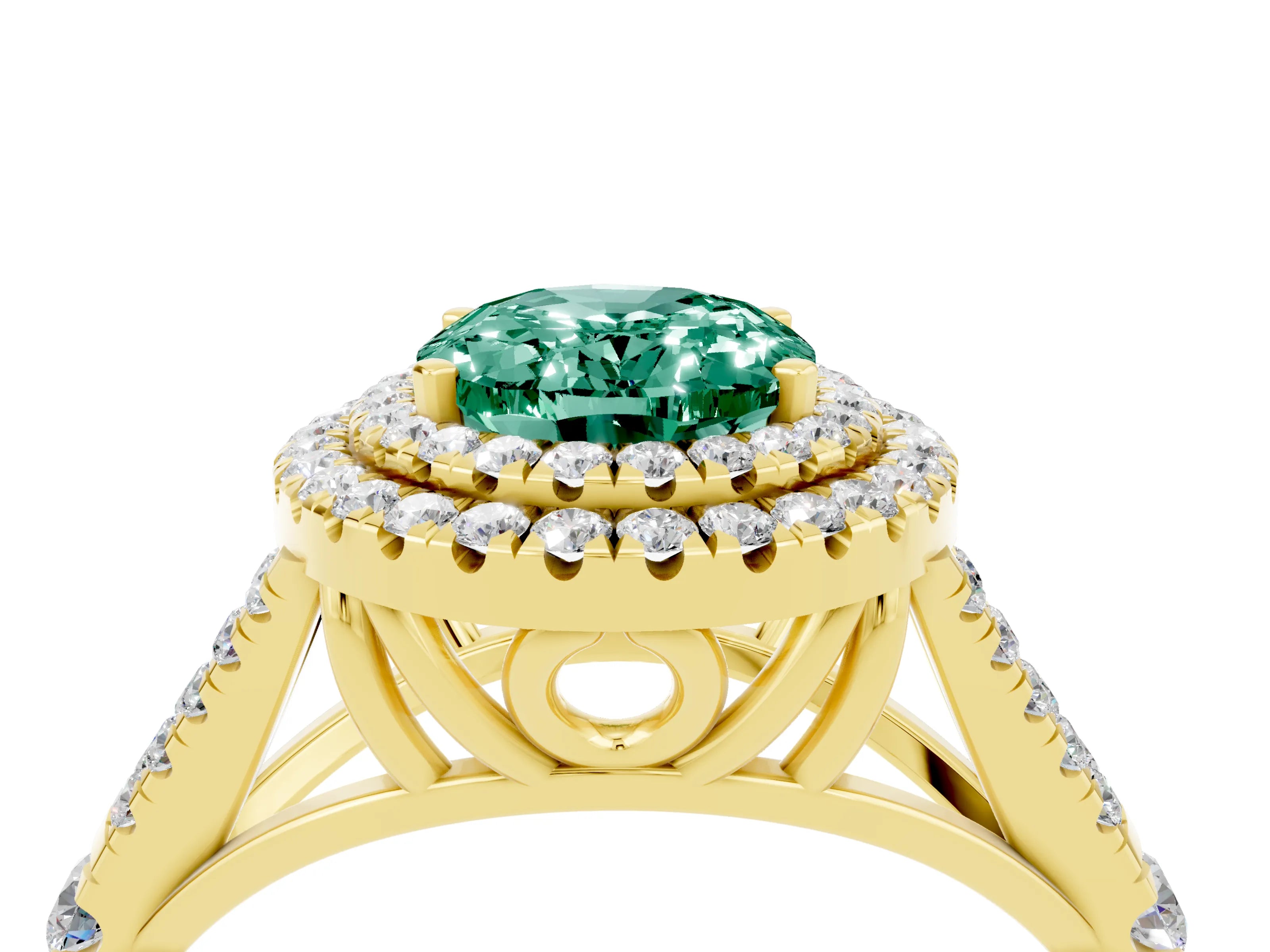 Yellow gold Oval Cut Green Sapphire Pavé Split Shank Double Halo Engagement Ring_4