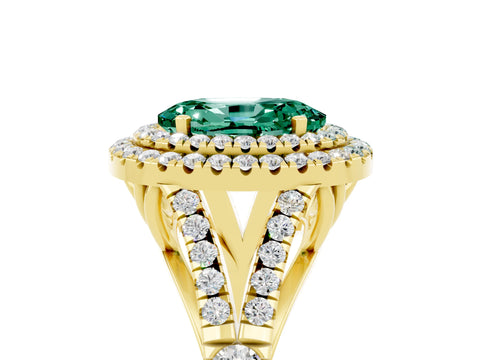 Yellow gold Oval Cut Green Sapphire Pavé Split Shank Double Halo Engagement Ring_5
