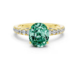 Yellow gold Oval Cut Green Sapphire Pave Band Solitaire Ring with Four-Prong Setting_24