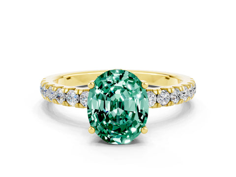 Yellow gold Oval Cut Green Sapphire Pave Band Solitaire Ring with Four-Prong Setting_24