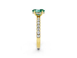 Yellow gold Oval Cut Green Sapphire Pave Band Solitaire Ring with Four-Prong Setting_26