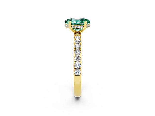 Yellow gold Oval Cut Green Sapphire Pave Band Solitaire Ring with Round  and Prong Setting