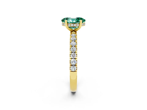 Yellow gold Oval Cut Green Sapphire Pave Band Solitaire Ring with Four-Prong Setting_26