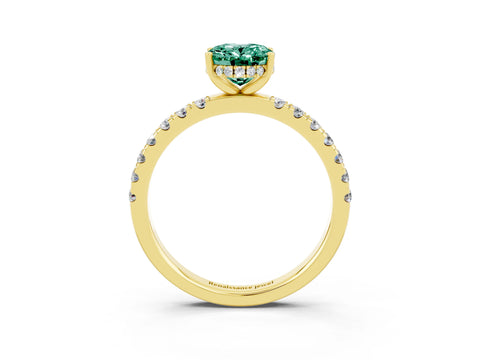 Yellow gold Oval Cut Green Sapphire Pave Band Solitaire Ring with Four-Prong Setting_27