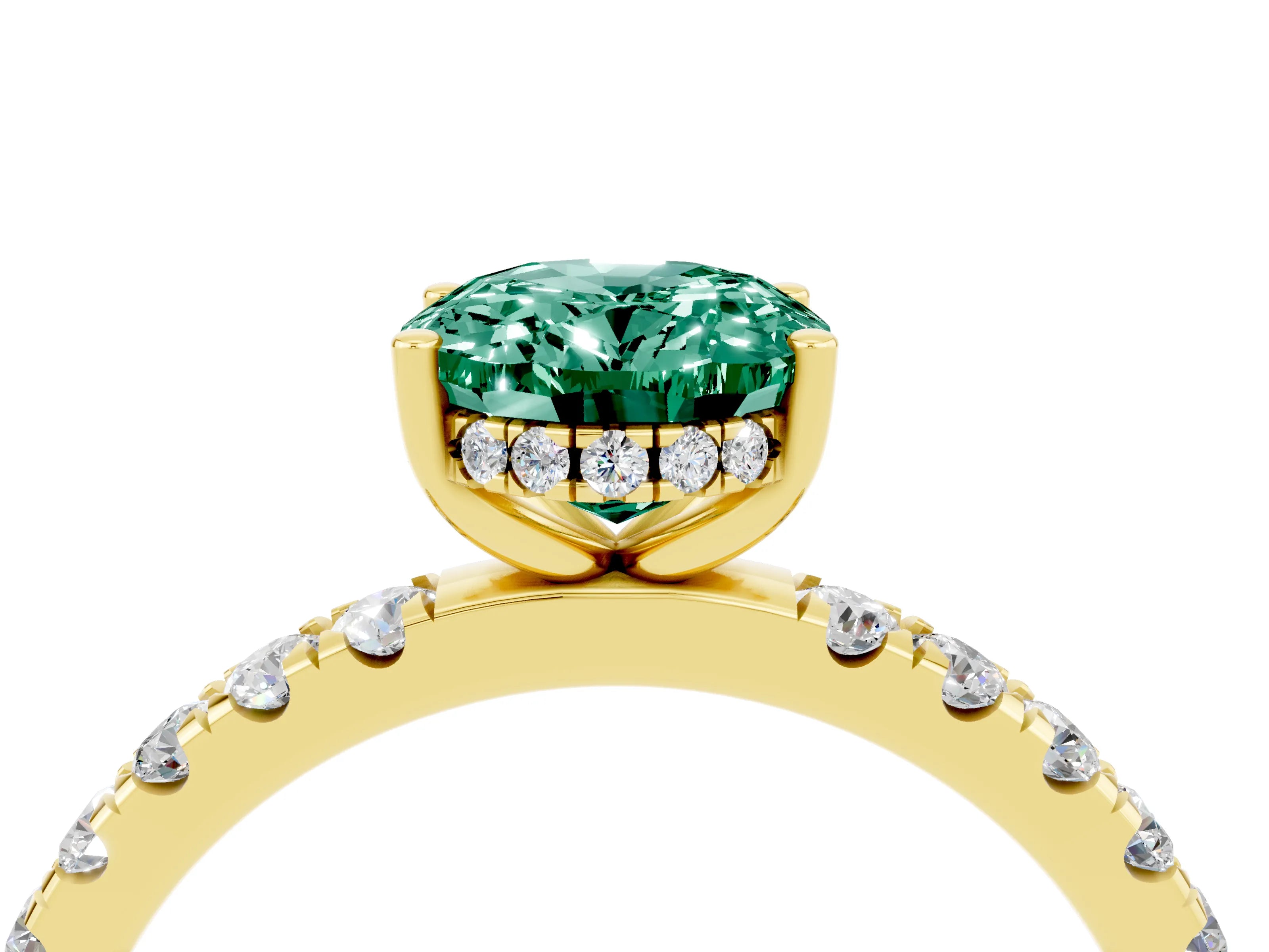 Yellow gold Oval Cut Green Sapphire Pave Band Solitaire Ring with Four-Prong Setting_28
