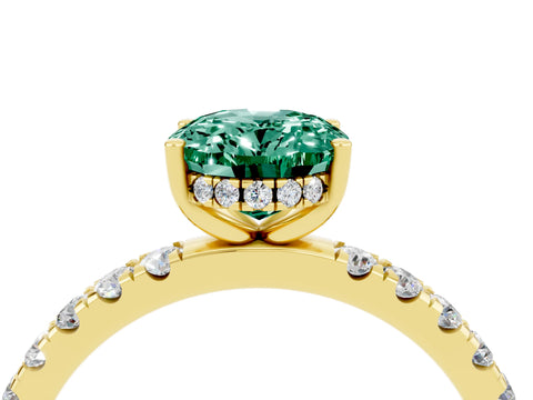 Yellow gold Oval Cut Green Sapphire Pave Band Solitaire Ring with Four-Prong Setting_28