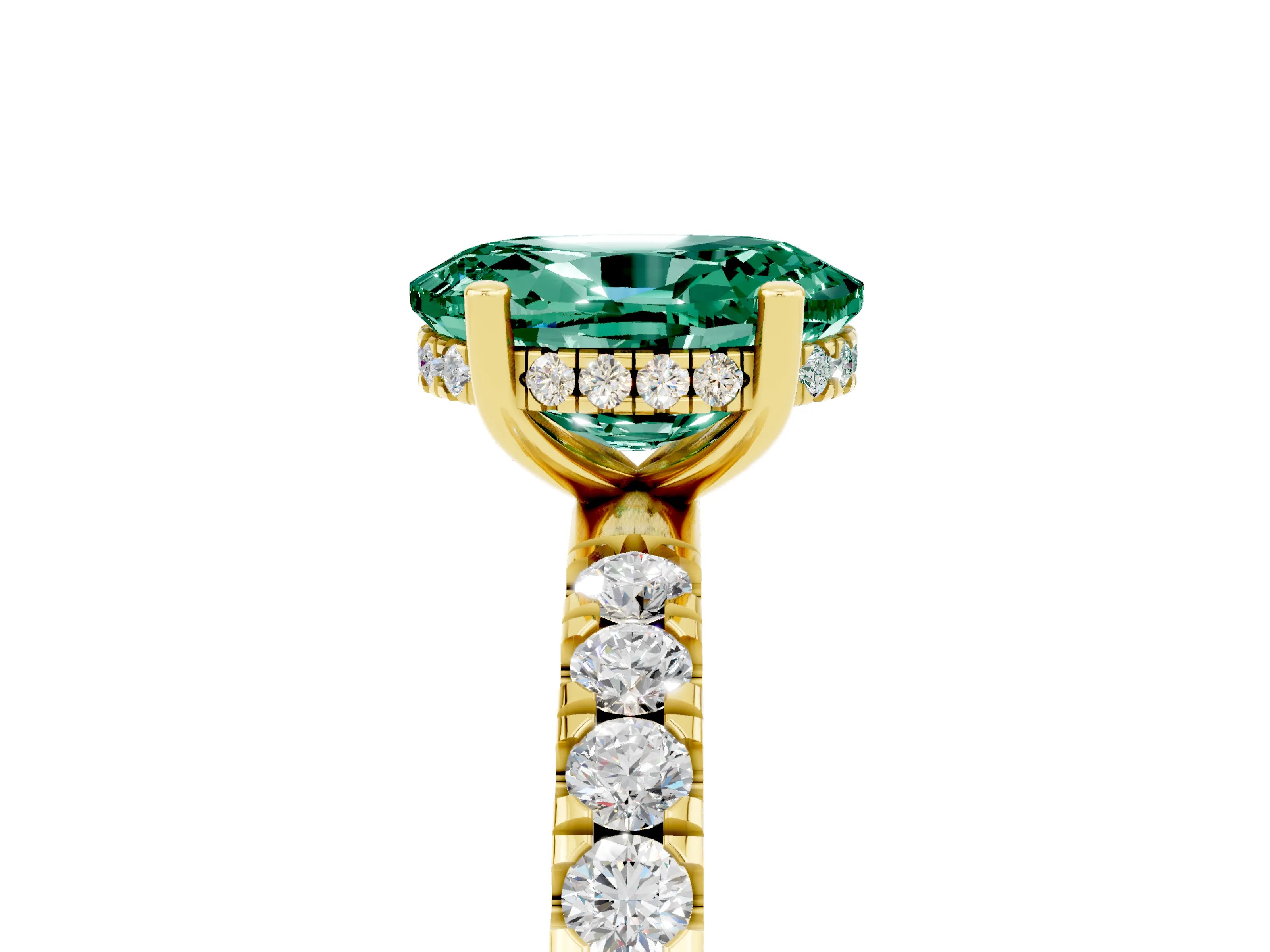 Yellow gold Oval Cut Green Sapphire Pave Band Solitaire Ring with Four-Prong Setting_29
