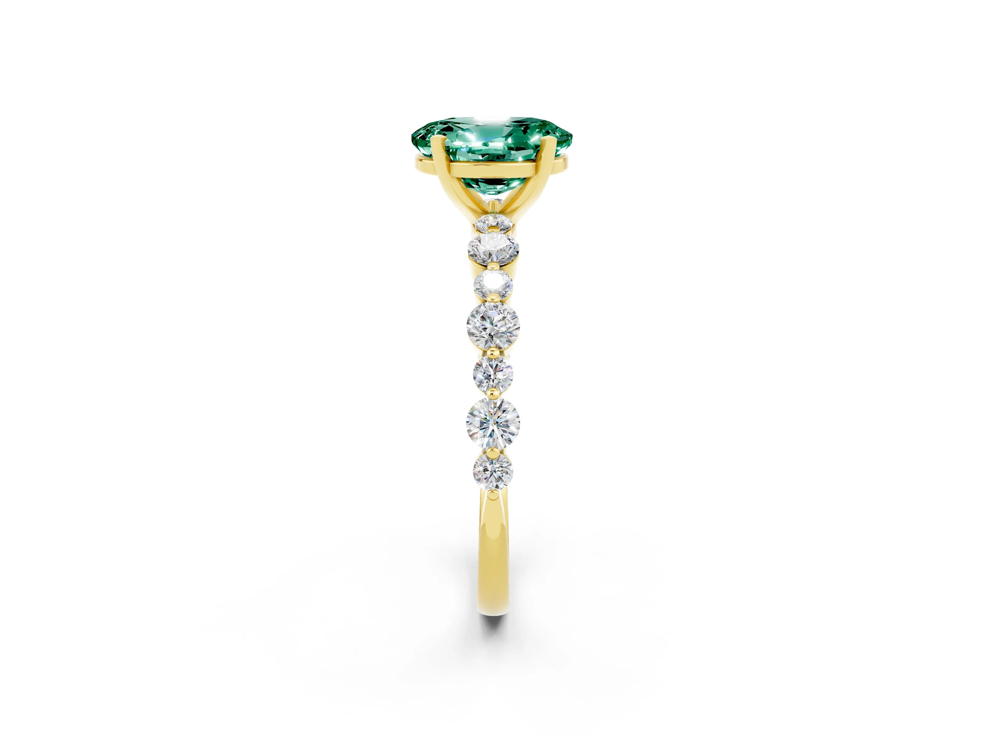 Yellow gold Oval Cut Green Sapphire Prong Set Engagement Ring with Pavé Band_2