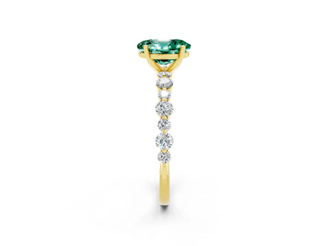 Yellow gold Oval Cut Green Sapphire Prong Set Engagement Ring with Pavé Band_2