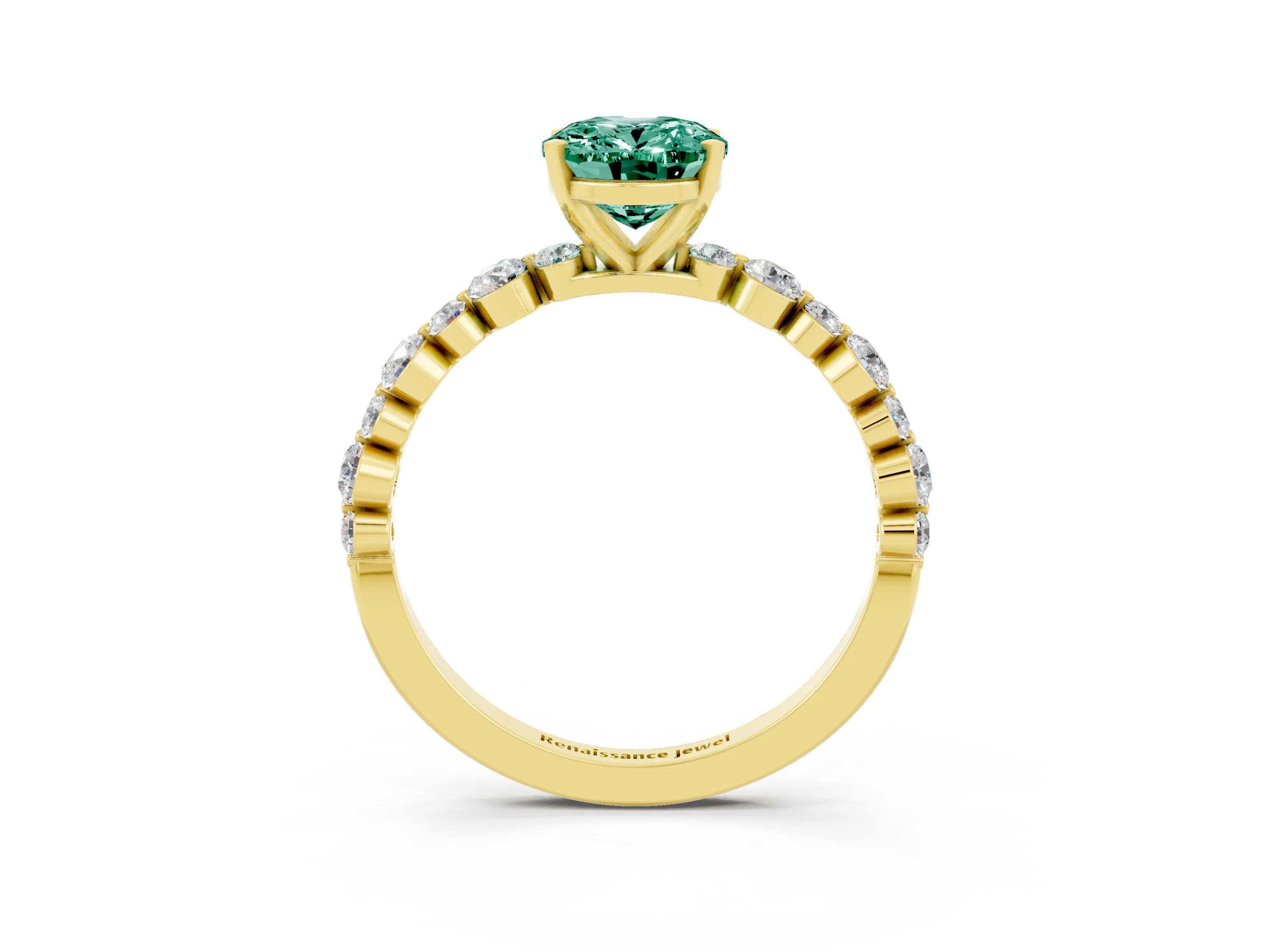 Yellow gold Oval Cut Green Sapphire Prong Set Engagement Ring with Pavé Band_3