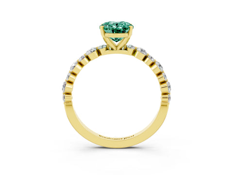 Yellow gold Oval Cut Green Sapphire Prong Set Engagement Ring with Pavé Band_3