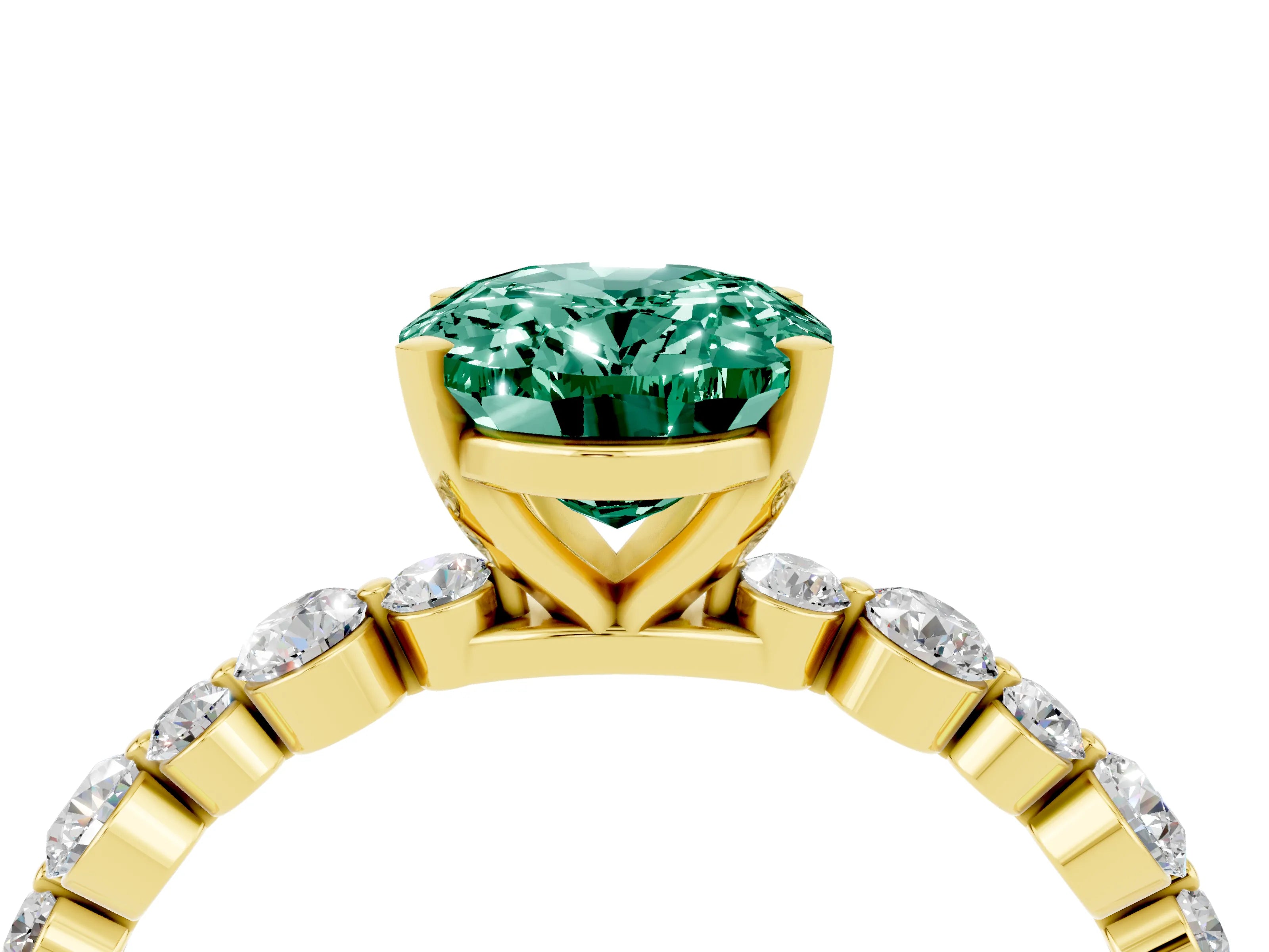 Yellow gold Oval Cut Green Sapphire Prong Set Engagement Ring with Pavé Band_4