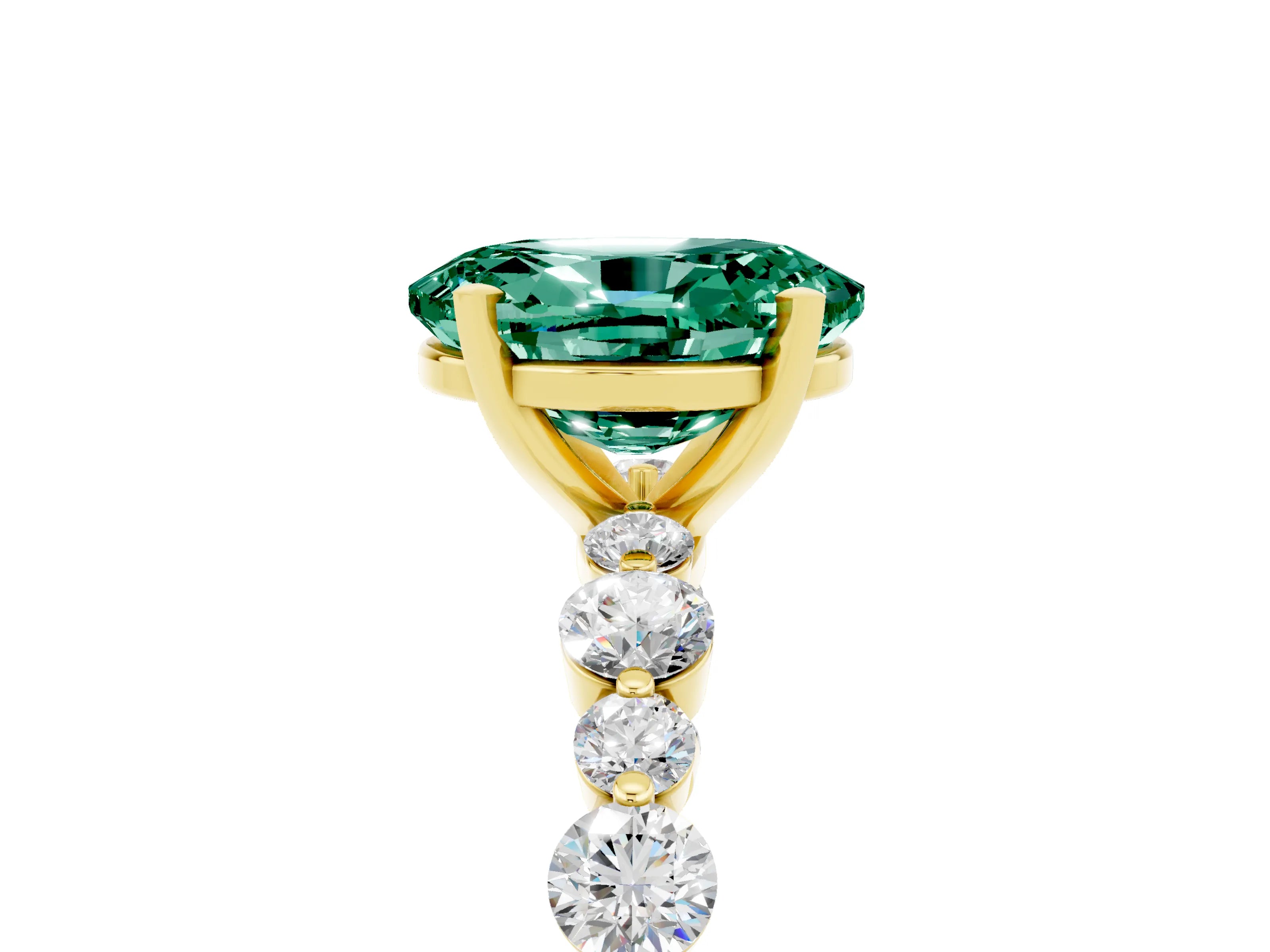 Yellow gold Oval Cut Green Sapphire Prong Set Engagement Ring with Pavé Band_5
