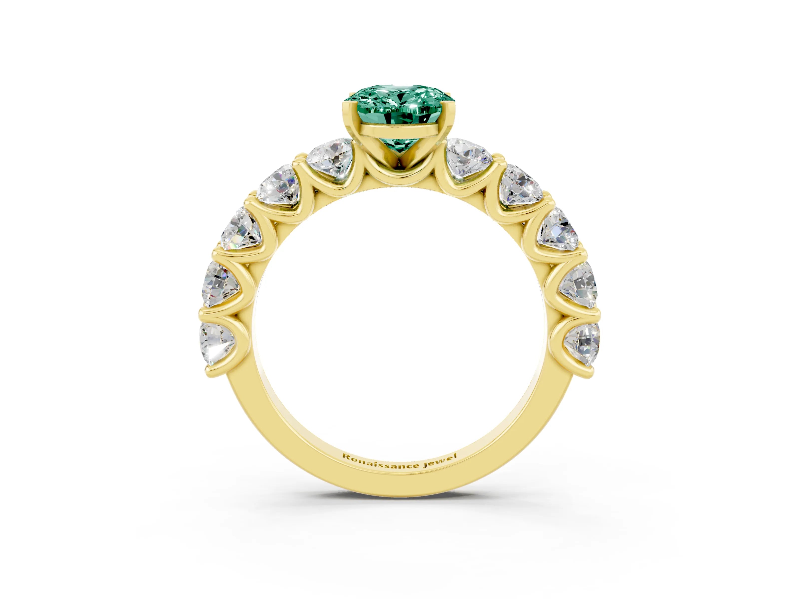 Yellow gold Oval Cut Green Sapphire Prong Setting with Side Stones on a Pave Band_3