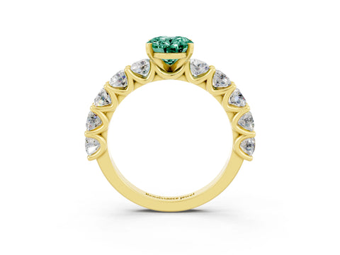 Yellow gold Oval Cut Green Sapphire Prong Setting with Side Stones on a Pave Band_3
