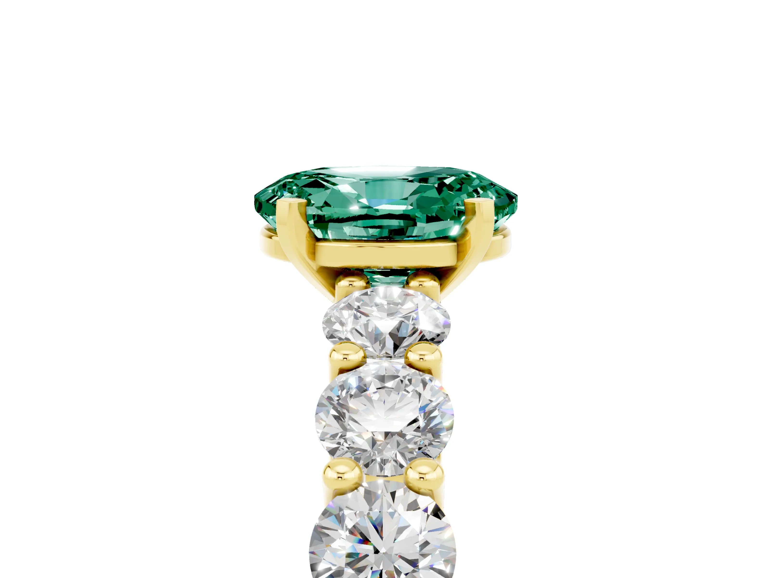 Yellow gold Oval Cut Green Sapphire Prong Setting with Side Stones on a Pave Band_5