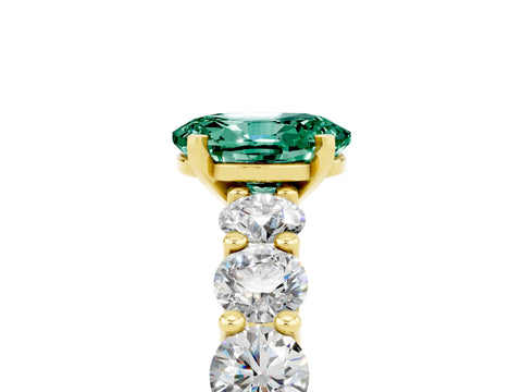 Yellow gold Oval Cut Green Sapphire Prong Setting with Side Stones on a Pave Band_5