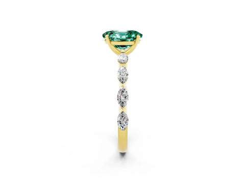 Yellow gold Oval Cut Green Sapphire Ring with Marquise Side Stones and Prong Setting_2