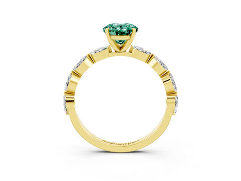 Yellow gold Oval Cut Green Sapphire Ring with Marquise Side Stones and Prong Setting_3