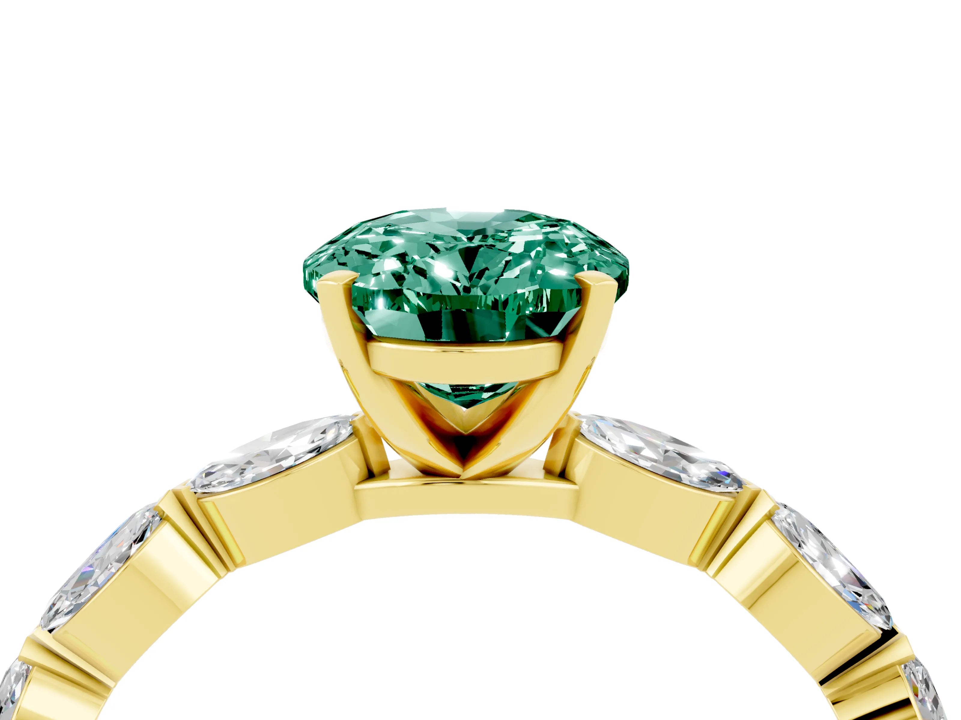 Yellow gold Oval Cut Green Sapphire Ring with Marquise Side Stones and Prong Setting_4