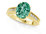 Yellow gold Oval Cut Green Sapphire Ring with Milgrain Pavé Band and Four-Prong Setting_13