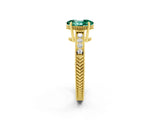 Yellow gold Oval Cut Green Sapphire Ring with Milgrain Pavé Band and Four-Prong Setting_14