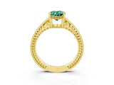 Yellow gold Oval Cut Green Sapphire Ring with Milgrain Pavé Band and Four-Prong Setting_15