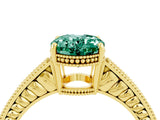 Yellow gold Oval Cut Green Sapphire Ring with Milgrain Pavé Band and Four-Prong Setting_16