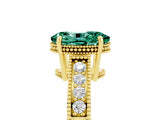 Yellow gold Oval Cut Green Sapphire Ring with Milgrain Pavé Band and Four-Prong Setting_17