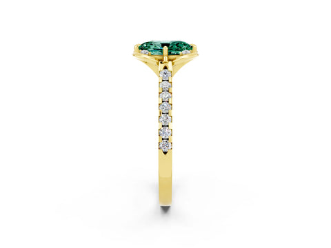 Yellow gold Oval Cut Green Sapphire Ring with Pavé Band and Floral Prong Setting_2